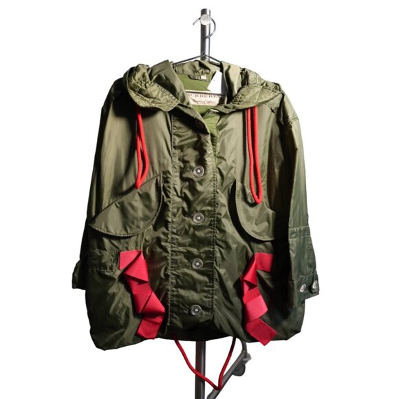 Burberry Nylon Hooded Mod Coat Parka Jacket Olive Green Size 0 - Picture 1 of 4